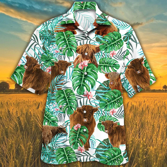 Highland Cattle Lovers Tropical Plant Hawaiian Shirt, Cow Hawaiian shirt, Hawaiian shirts for men, women HO2567