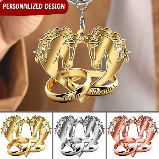 Personalized Multi Color Horse Couple Wedding Rings Husband Wife Valentine Gift Acrylic Keychain KO0103