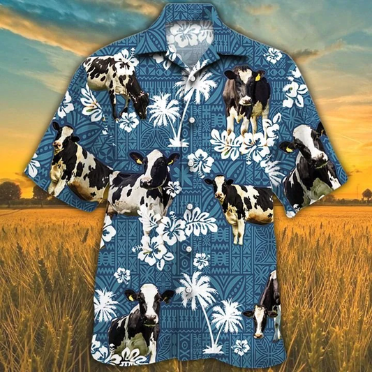 Holstein Friesian Cattle Lovers Blue Tribal Hawaiian Shirt, Cow Hawaiian shirts for men, Women HO0104