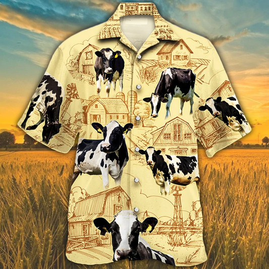 Holstein Friesian Cattle Farm Hawaiian Shirt, Farm Cow Short Sleeve Hawaiian Aloha Shirt for Men, Women HO2505