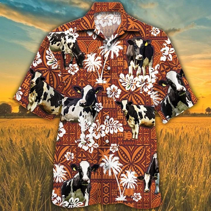 Holstein Friesian Red Tribal Hawaiian Shirt, Animal Cow Short Sleeve Hawaiian Aloha Shirt for Men, Women HO2510