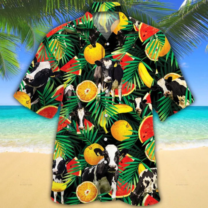 Cow Hawaiian shirt - Holstein Friesian Cattle Lovers Tropical Fruits Hawaiian Shirt - Aloha Shirt For Cow Lovers HO2602