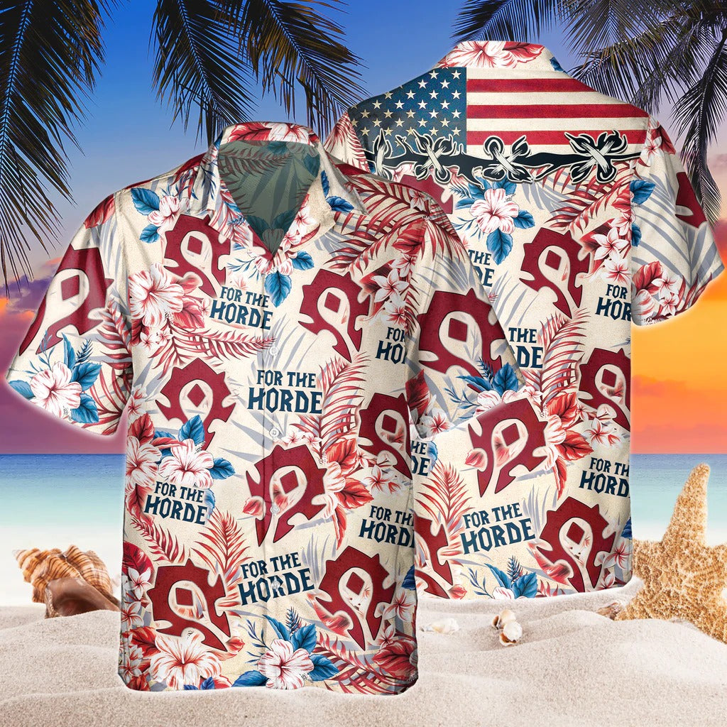 Funny World Of Warcraft Horde American Flag Hawaiian Shirts, Independence Day Hawaii Aloha Beach Shirt HO4773