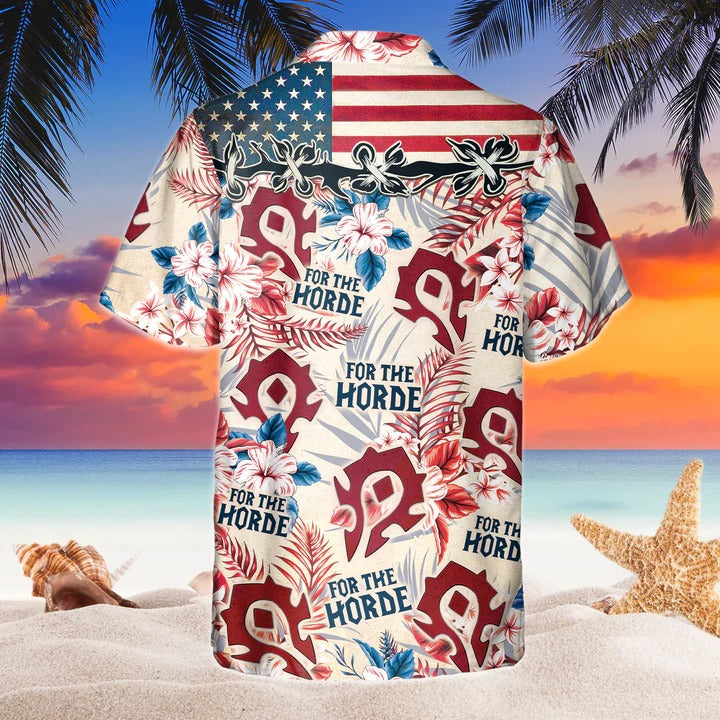 Funny World Of Warcraft Horde American Flag Hawaiian Shirts, Independence Day Hawaii Aloha Beach Shirt HO4773