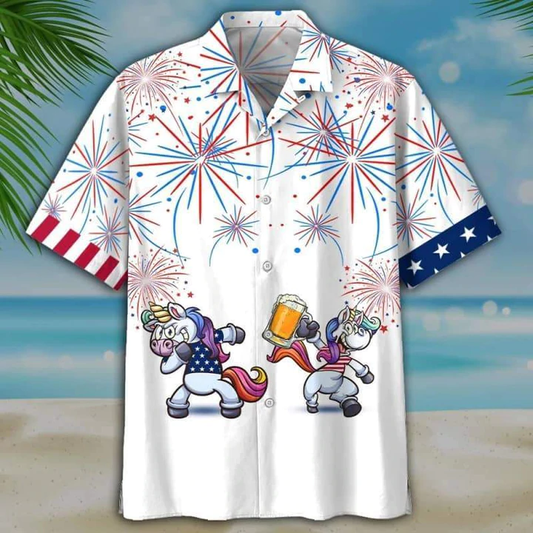 Horse Beer Hawaiian Shirt, 4th of july Hawaiian Shirt, Horse American flag Hawaiian shirts for men, Women HO2470