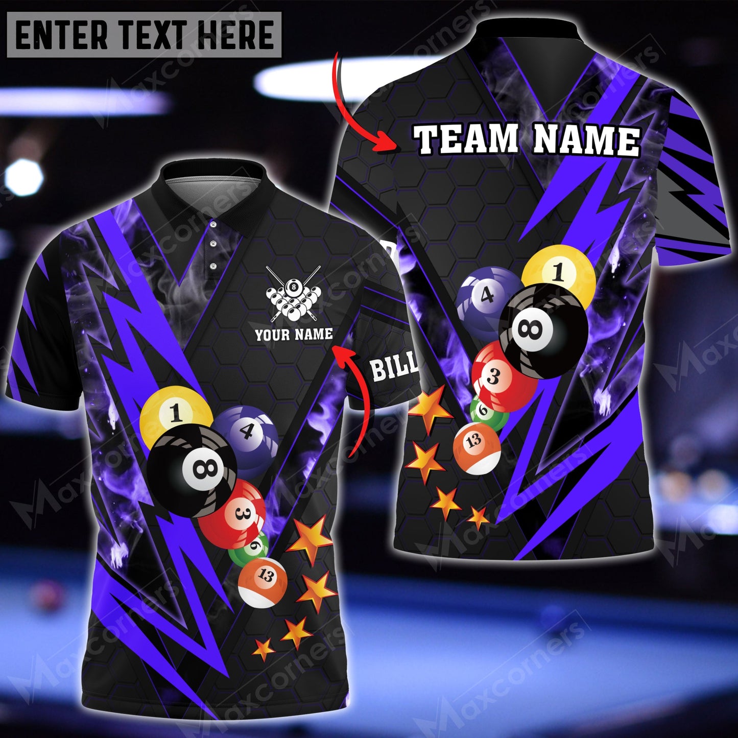 Lasfour Billiards Thunder Pattern Premium Customized Name 3D Shirt BIA0450