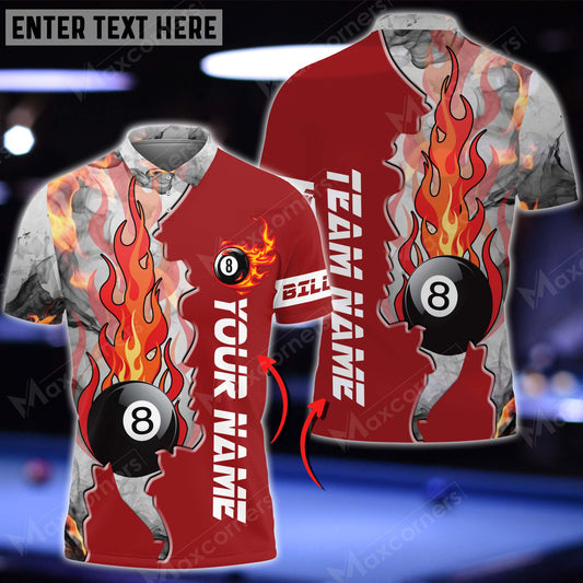 Lasfour Billiards 8 Ball Fire Smoke Multicolor Options Customized Name 3D Shirt BIA0408