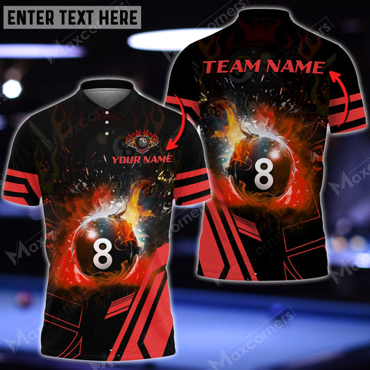 Lasfour Billiard 8 Ball Flame Personalized Name 3D Shirt (Multi Color Options) BIA0433