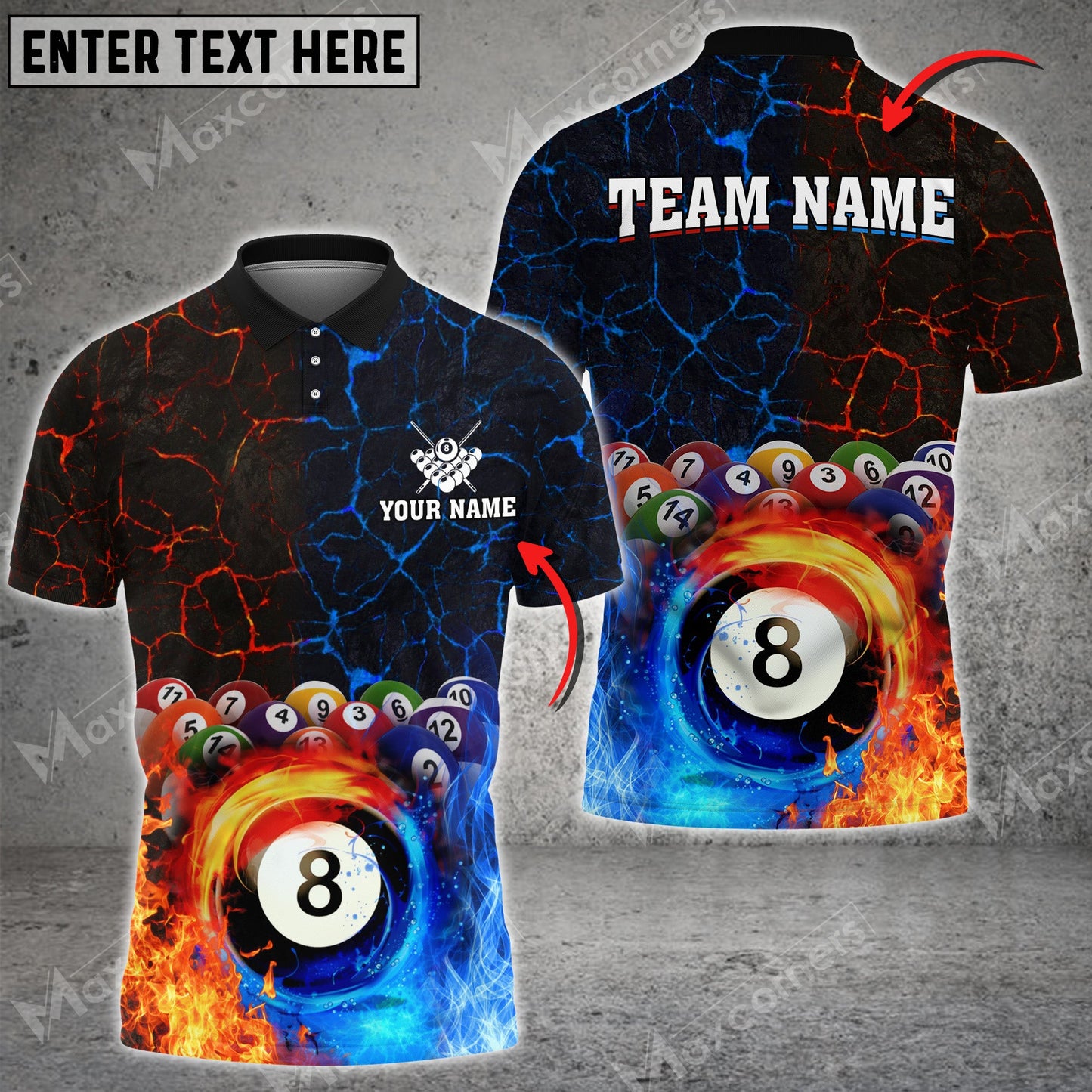 Lasfour Billiards 8 Ball Water And Fire Personalized Name 3D Shirt BIA0351