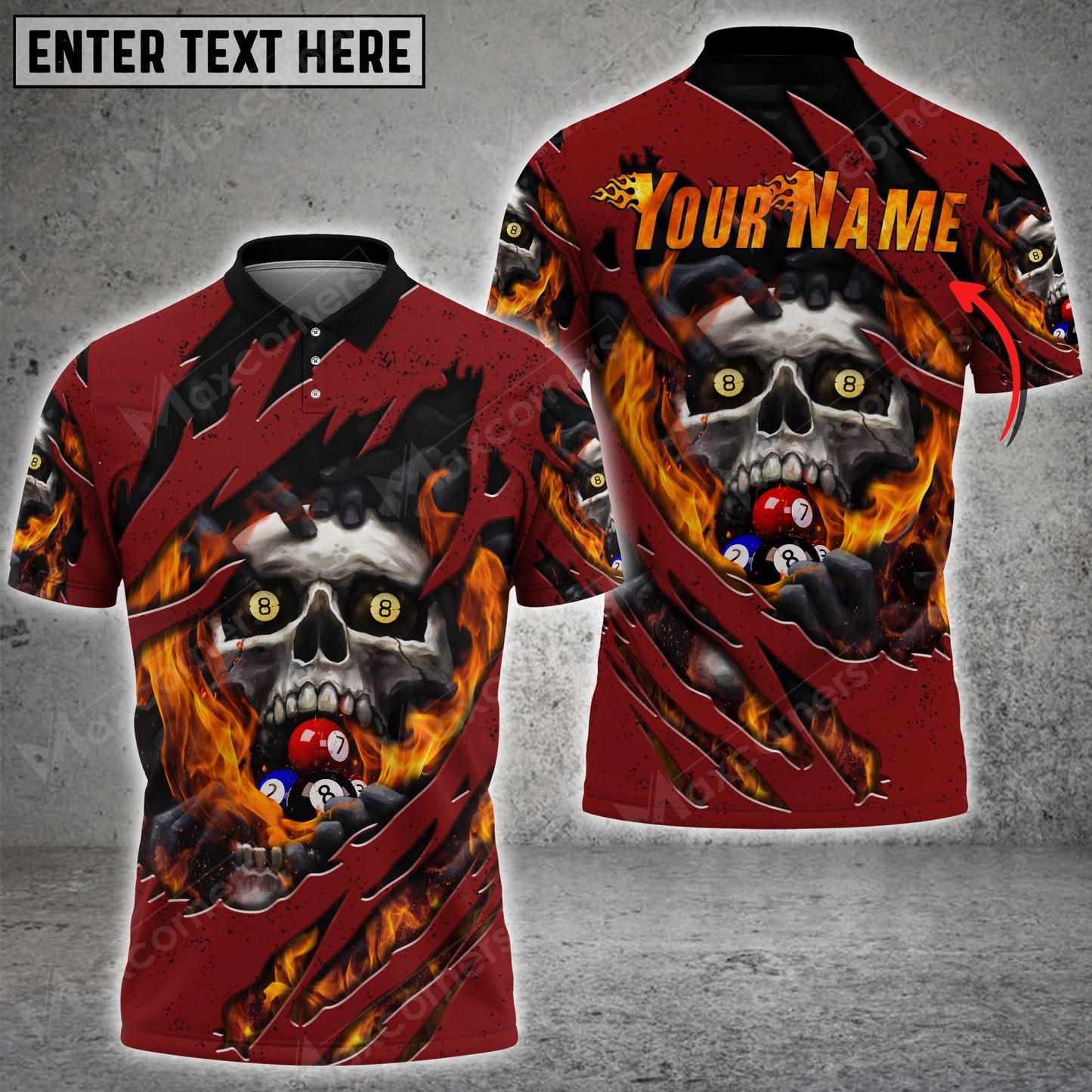 Lasfour Billiards Fire Skull Personalized Name 3D Shirt BIA0782