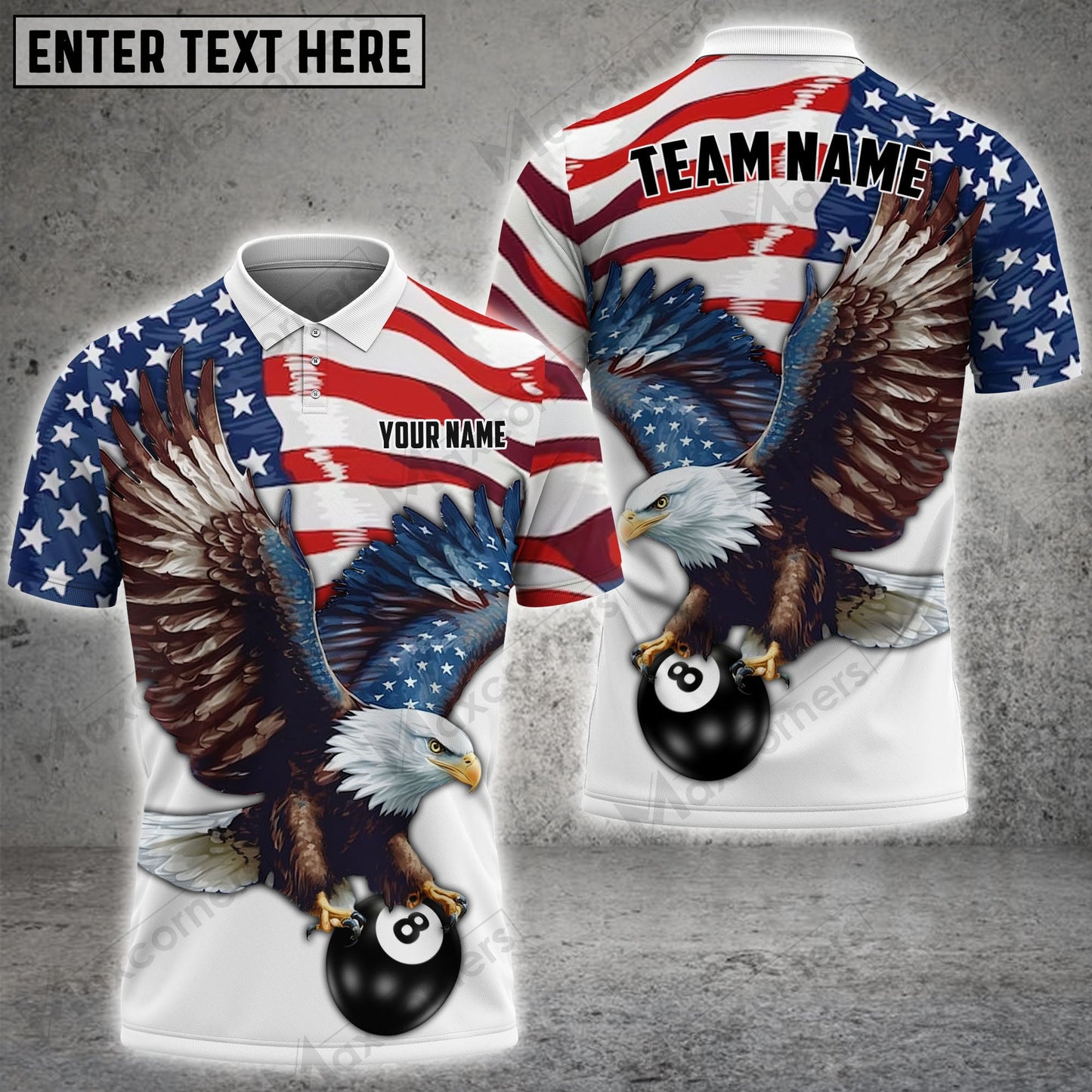 Lasfour Billiards 8 Ball Eagle US Flag Personalized Name 3D Shirt BIA0359