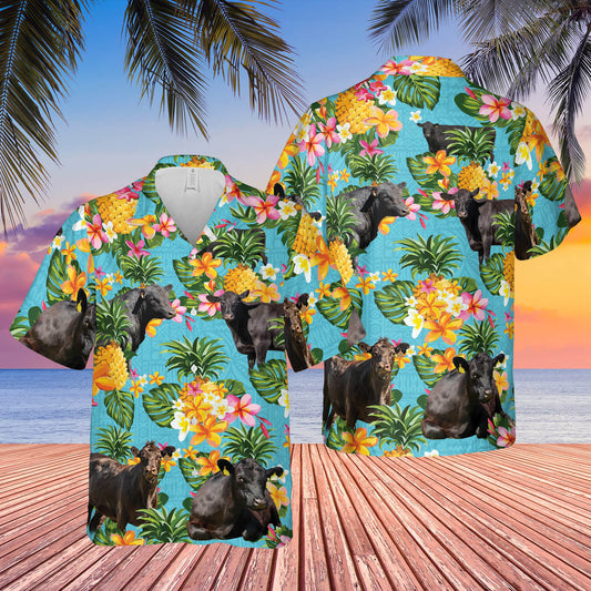 Pineapple Hawaiian Theme For Black Angus Cattle Lovers All 3D Printed Hawaiian Shirt HO5417