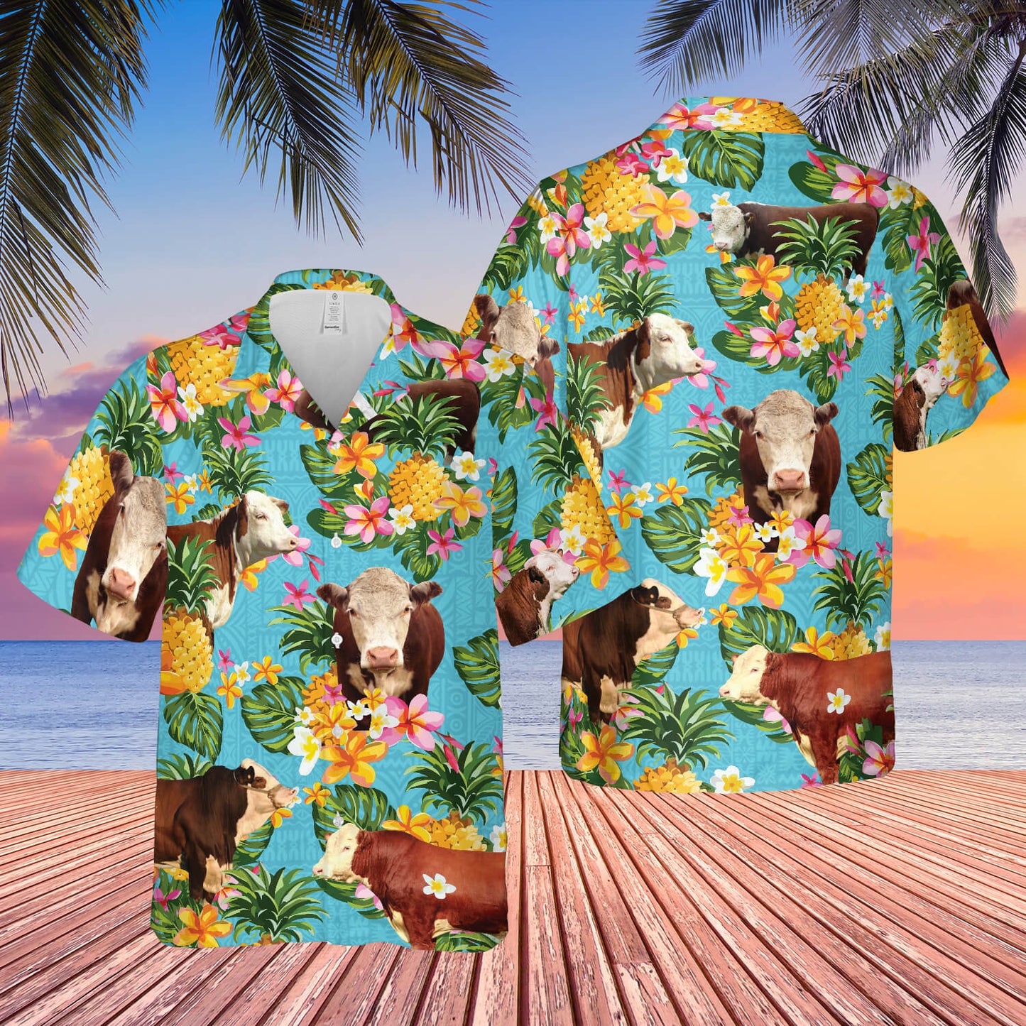 Pineapple Hawaiian Theme For Hereford Cattle Lovers All 3D Printed Hawaiian Shirt HO5420