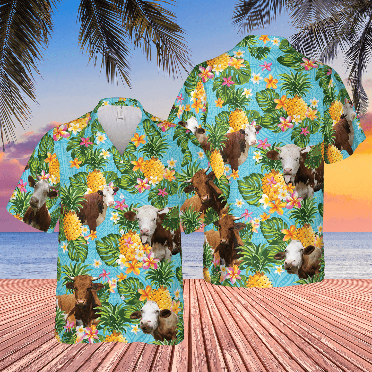 Pineapple Hawaiian Theme For Simmental Cattle Lovers All 3D Printed Hawaiian Shirt HO5447