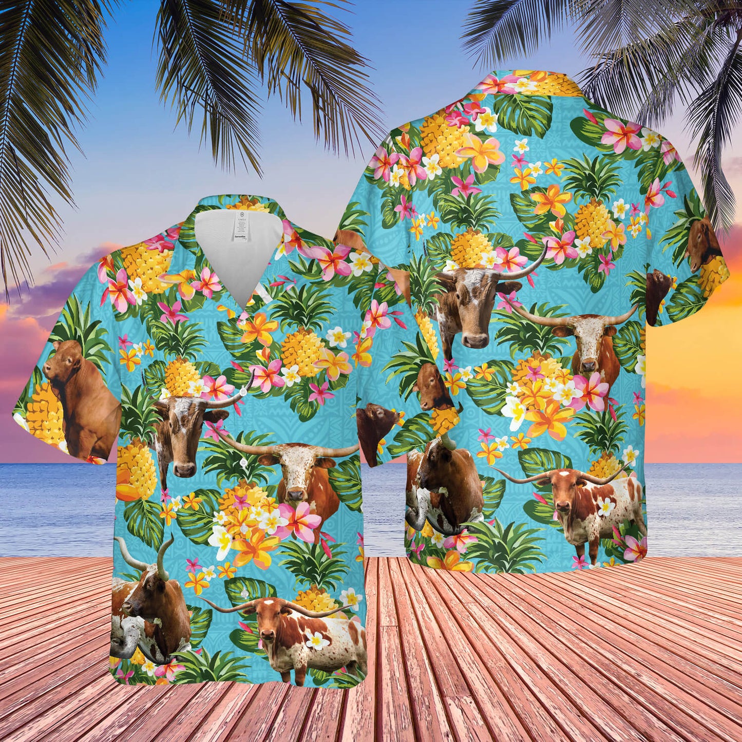 Pineapple Hawaiian Theme For Tx Longhorn Cattle Lovers All 3D Printed Hawaiian Shirt HO5419