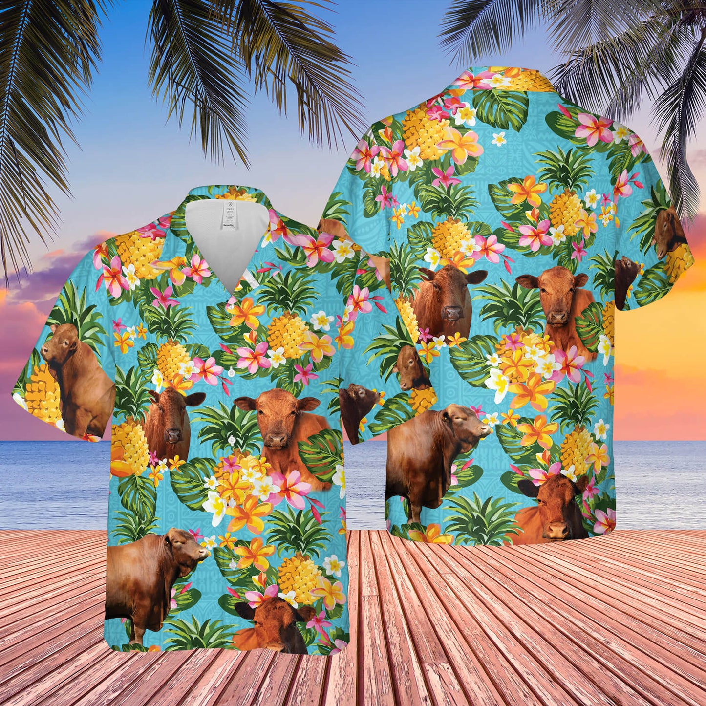 Pineapple Hawaiian Theme For Red Angus Cattle Lovers All 3D Printed Hawaiian Shirt HO5418