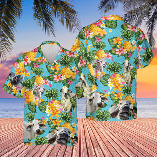 Pineapple Hawaiian Theme For Brahman Cattle Lovers All 3D Printed Hawaiian Shirt HO5445