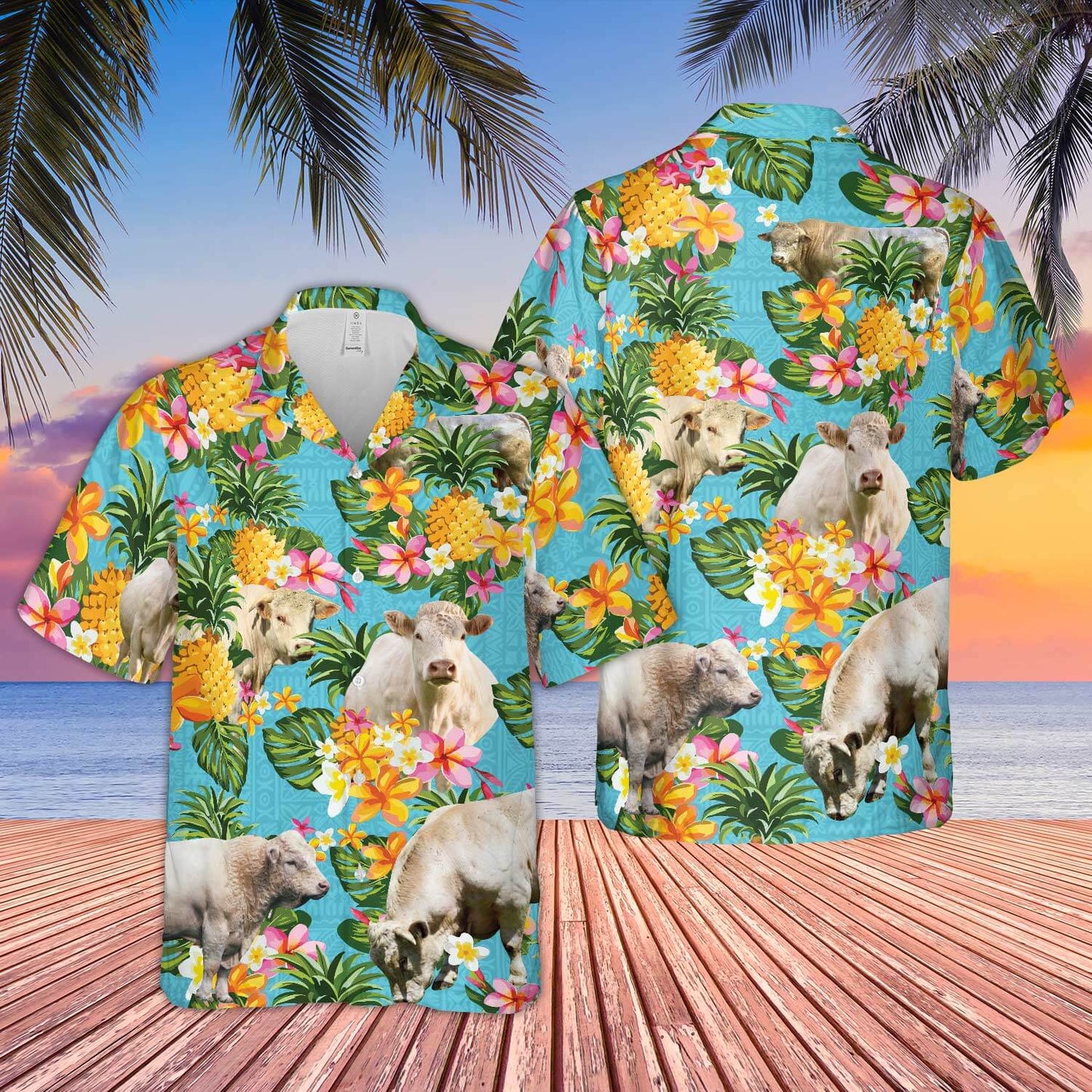 Pineapple Hawaiian Theme For Charolais Cattle Lovers All 3D Printed Hawaiian Shirt HO5444