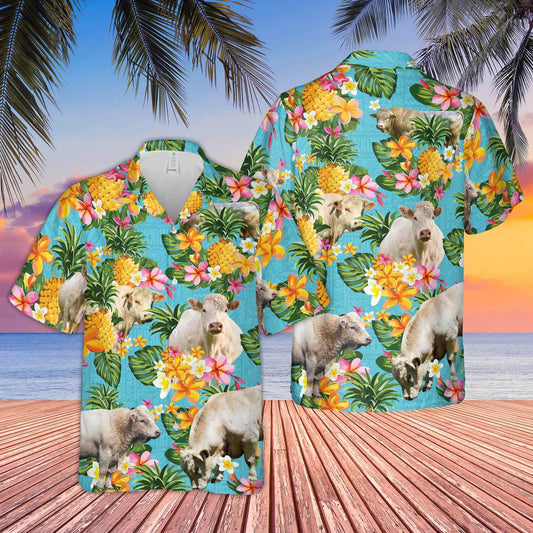 Pineapple Hawaiian Theme For Charolais Cattle Lovers All 3D Printed Hawaiian Shirt HO5444