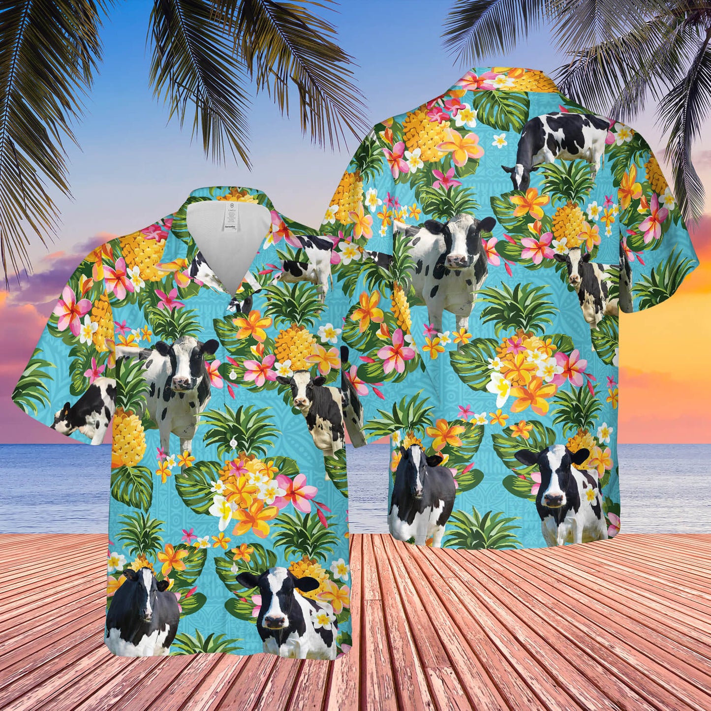 Pineapple Hawaiian Theme For Holstein Friesian Cattle Lovers All 3D Printed Hawaiian Shirt HO5443