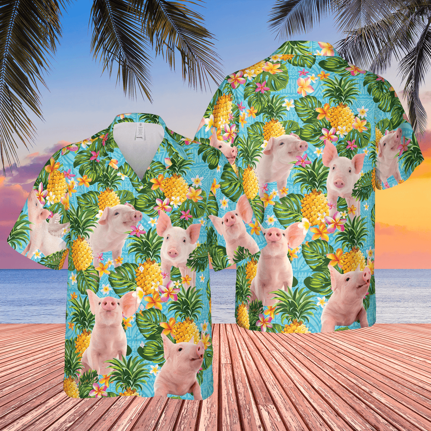 Pineapple Hawaiian Theme For Pig Lovers All 3D Printed Hawaiian Shirt HO5440