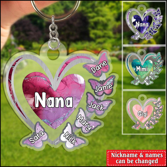 Grandma, Mom, Nana Heart Butterfly Kids - Personalized Acrylic Keychain, Valentine Gift for Grandma KO0276