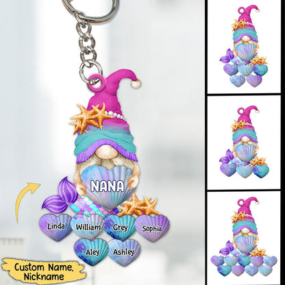 Mermaid Gnome Grandma Cute Heart Shell Grandkids Personalized Keychain Perfect Gift for Grandmas Moms Aunties KO0286