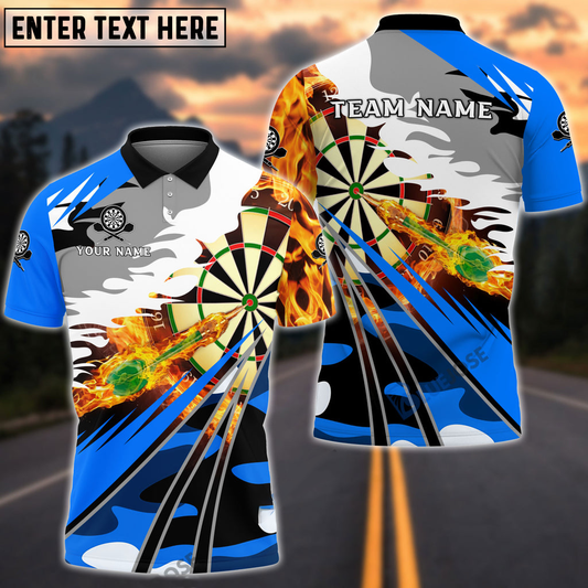 Personalized Name Team Dart Board Fire Splash Polo Shirt, Idea Gift for Dart Players DMO0070