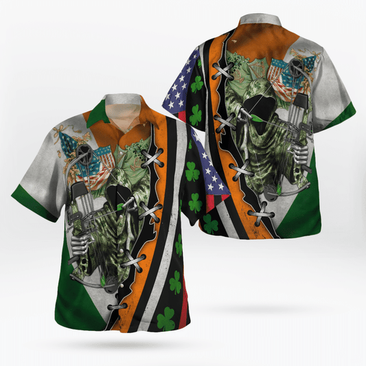 Hunting Hunter Skull And American Flag Saint Patrick’S Day Aop Hawaii Shirt PO0062