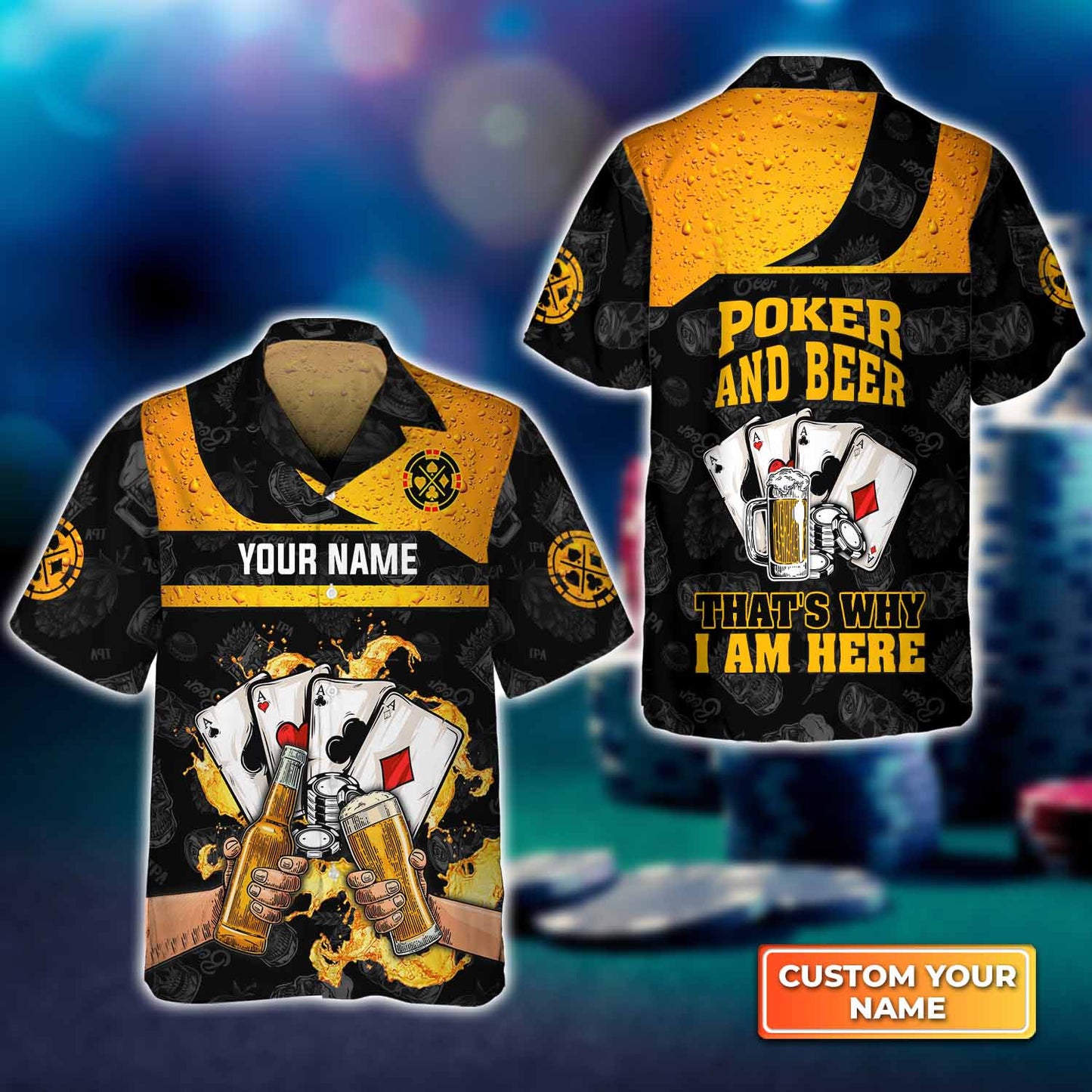 Poker And Beer That's Why I'm Here Personalized Name 3D Hawaiian Shirt For Poker Players HO0297