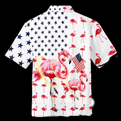 Beautiful Flamingo Hawaiian Shirt Full Printed, Flamingo American Flag Happy 4Th Of Jul Hawaii Shirts HO4795