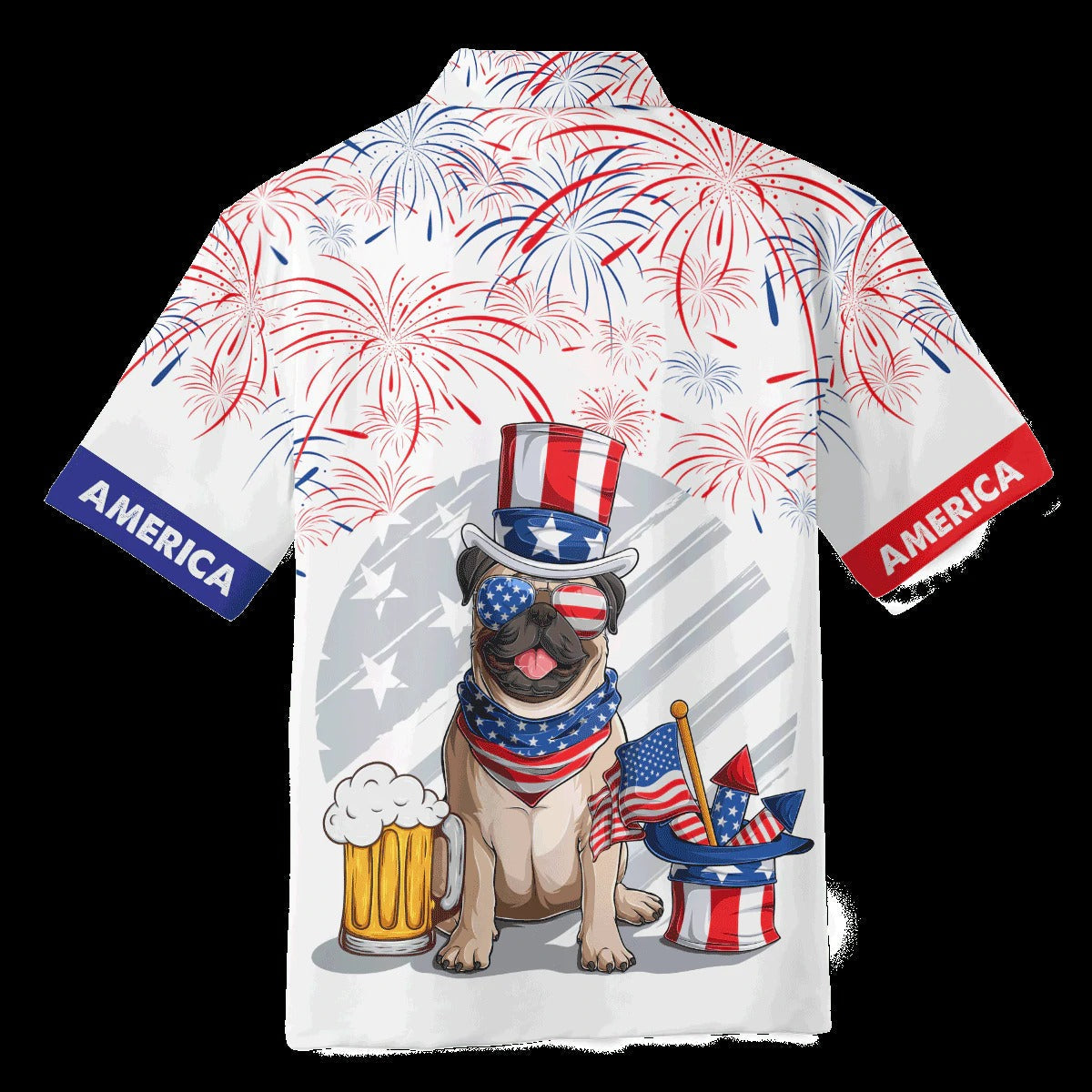 3D Full Print Independence's Day Hawaiian Shirt, Pug And Beer Hawaii Summer Beach Shirt, 4Th Of Jul Hawaii Dog Shirt HO4801