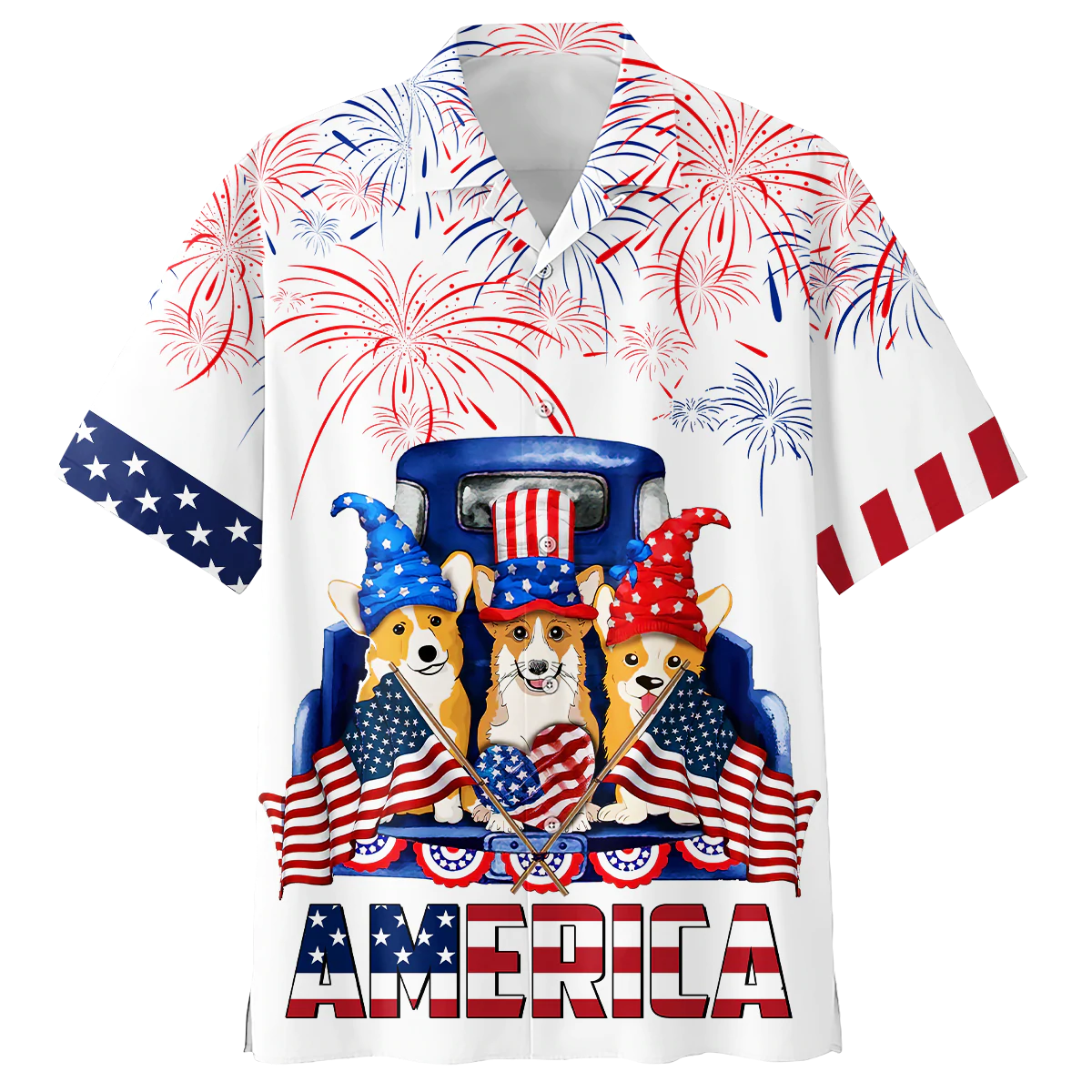 Corgi Hawaiian Shirt Full Print Independence Day, Funny Dog America On Hawaii Aloha Shirts For Dog Lovers HO5002