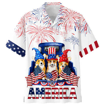 Corgi Hawaiian Shirt Full Print Independence Day, Funny Dog America On Hawaii Aloha Shirts For Dog Lovers HO5002