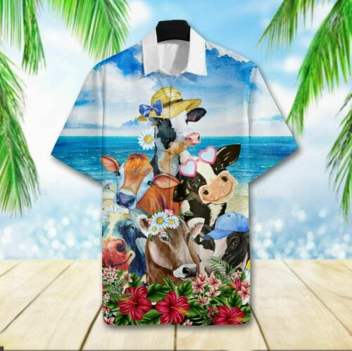 Hawaiian Aloha Shirts Cute Cows, Cow hawaii shirt, Summer beach shirt HO2357