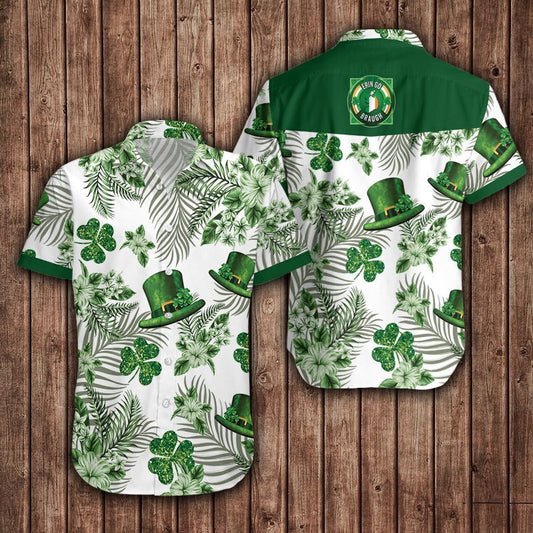 Hawaiian Aloha Shirts, Irish St Patrick's Day Green Hat and Shamrock Hawaiian shirt for men PO0163