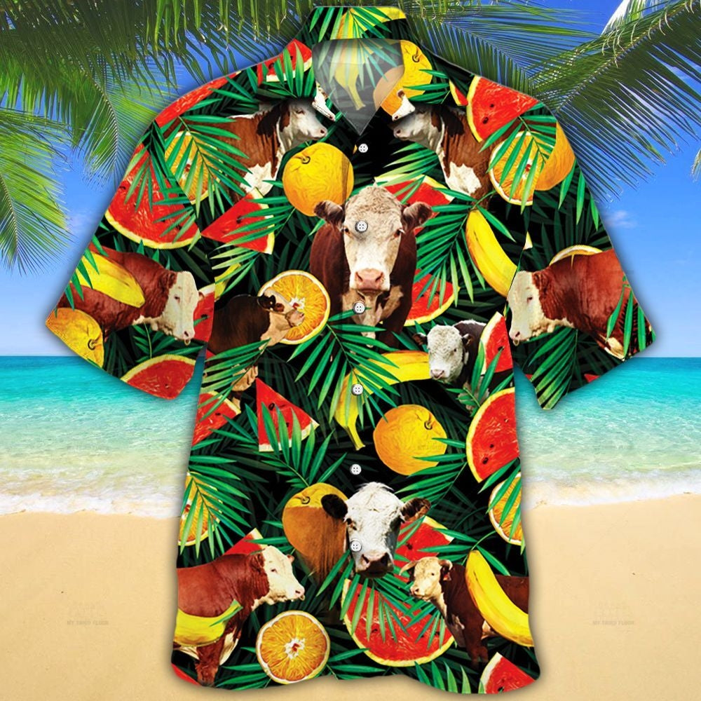 Hereford Cattle Lovers Tropical Fruits Hawaiian Shirt HO0598