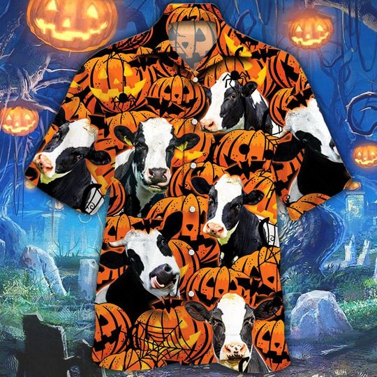 Happy Halloween Holstein Pumpkin Hawaiian Shirt HO5360