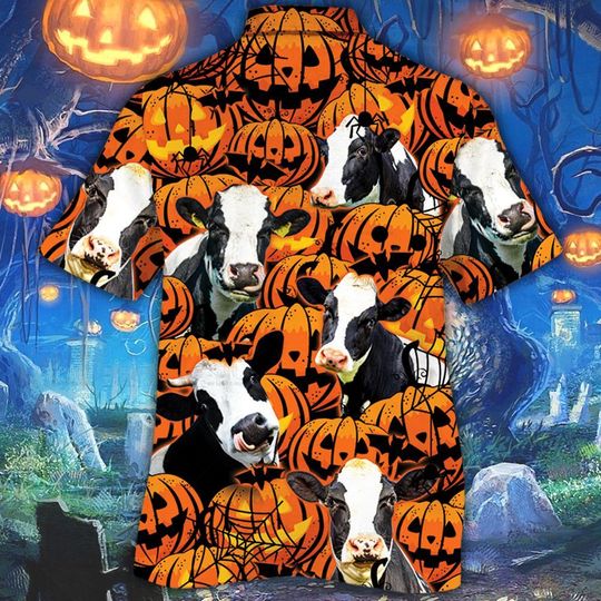 Happy Halloween Holstein Pumpkin Hawaiian Shirt HO5360