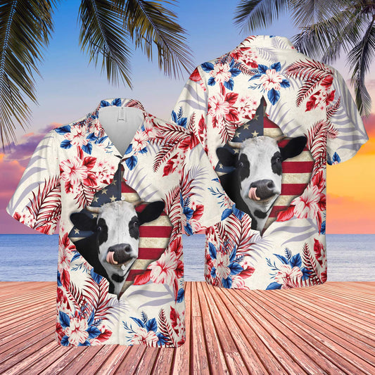 Holstein Face Hibiscus Flower All Over Printed 3D Hawaiian Shirt HO5401