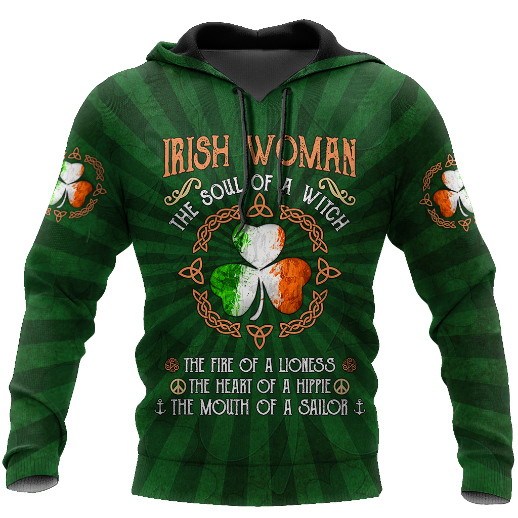 Irish Woman The Soul Of a Witch 3D Shirt, Shamrock Ireland Flag Shirt, Gif for Patrick's Day PO0291