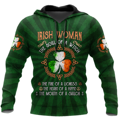 Irish Woman The Soul Of a Witch 3D Shirt, Shamrock Ireland Flag Shirt, Gif for Patrick's Day PO0291