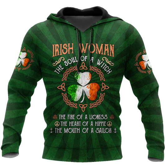 Irish Woman The Soul Of a Witch 3D Shirt, Shamrock Ireland Flag Shirt, Gif for Patrick's Day PO0291