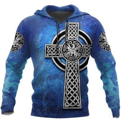 3D All Over Print Hoodie Celtic Cross Lion Shirt, St Patrick's Day Lion Pattern Shirt For Him PO0260