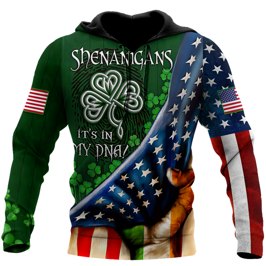 Shenanigans It is my DNA USA Flag 3D All Over Print Shirts, Saint Patrick's Day Shirt, Irish Shirt, USA Flag Shirt PO0295