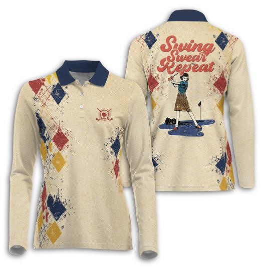 Swing Swear Repeat Long Sleeve Polo Shirt I0214