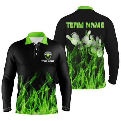 Custom Flame Bowling Polo Long Shirts BO0257