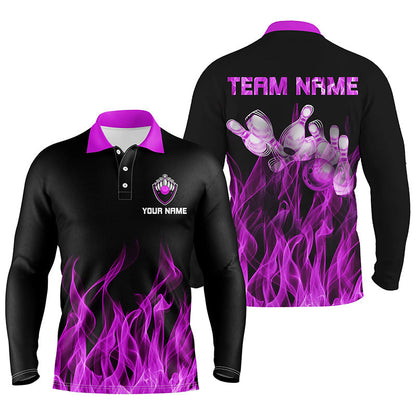 Custom Flame Bowling Polo Long Shirts BO0257