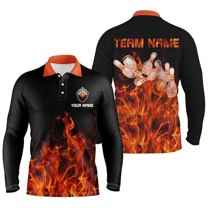 Custom Flame Bowling Polo Long Shirts BO0257