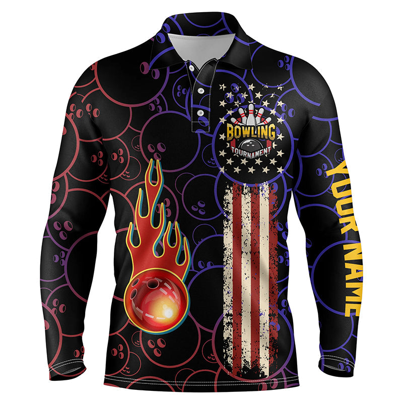 Custom Flame Patriotic Bowling Polo Long Shirts BO0254